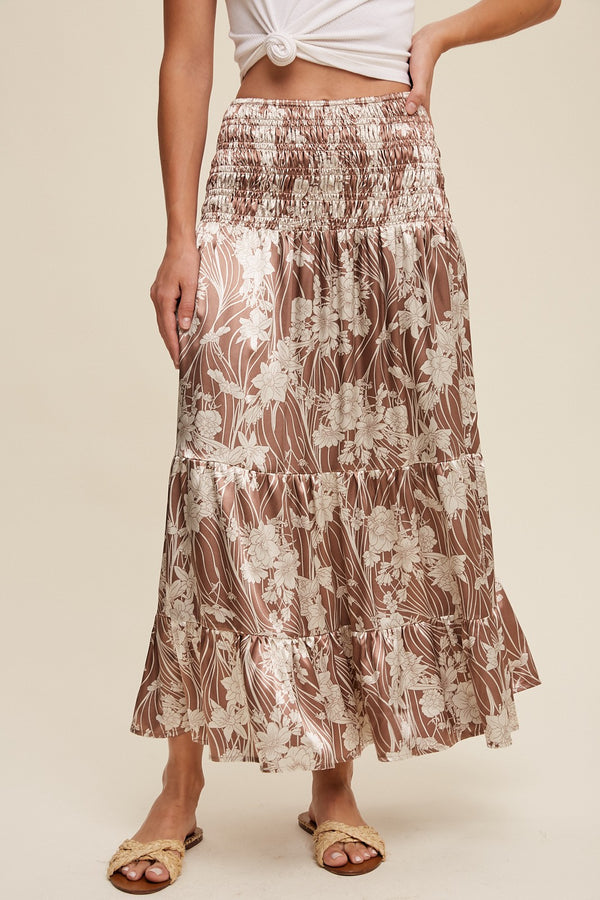 SILKY TIERED FLORAL MAXI