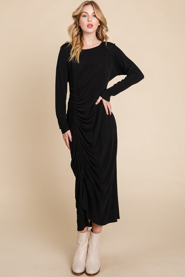 SIDE RUCHED LONG T DRESS